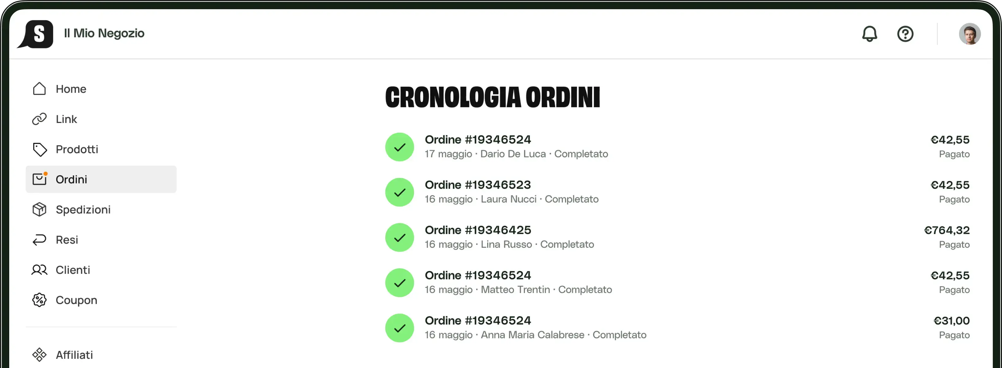 Ordini e spedizioni